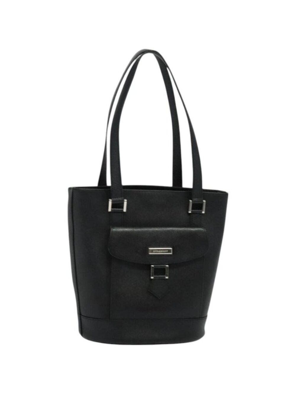 BURBERRY Tote Bag Leather Black Silver